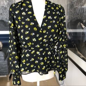 Banana Republic Wrap Tie Blouse NWT. Tailored fit, Bright Floral, puff sleeves.